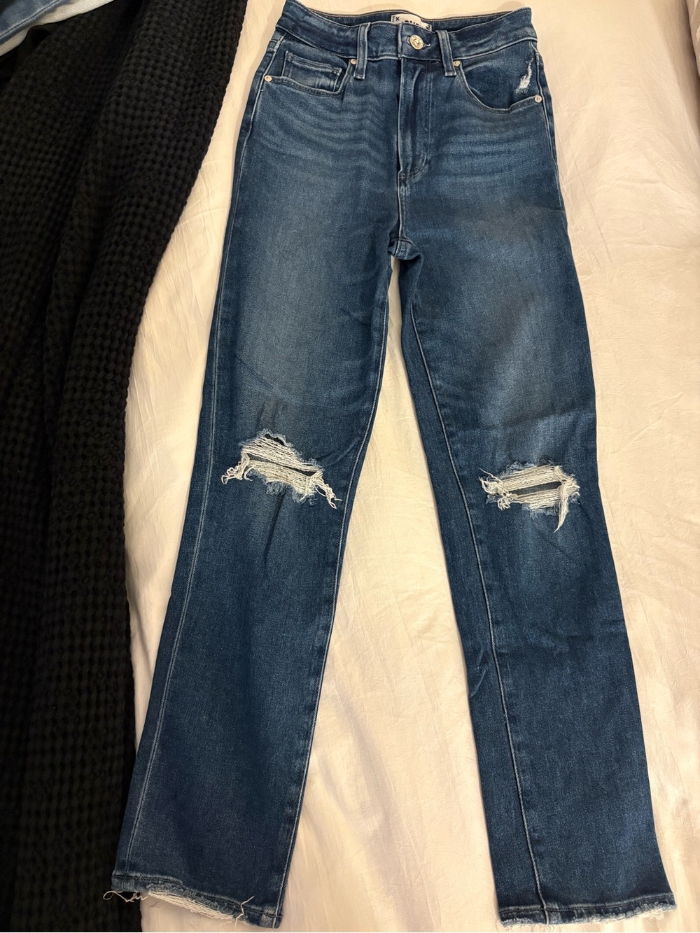 PAIGE Sarah Slim Crop Dark Blue Distressed Jeans
